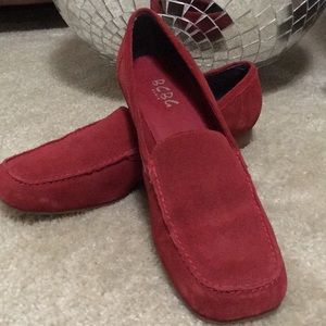 Red suede BCBG Paris loafers 8.5B US or 38.5 EU.